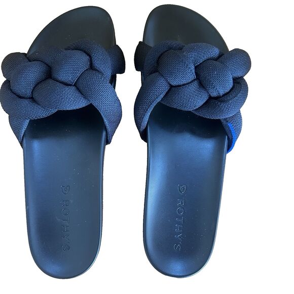 Rothy’s Bubble Slip On Slide Chunky Braided Textile Plait Sandal Black Size 9 - Picture 4 of 8